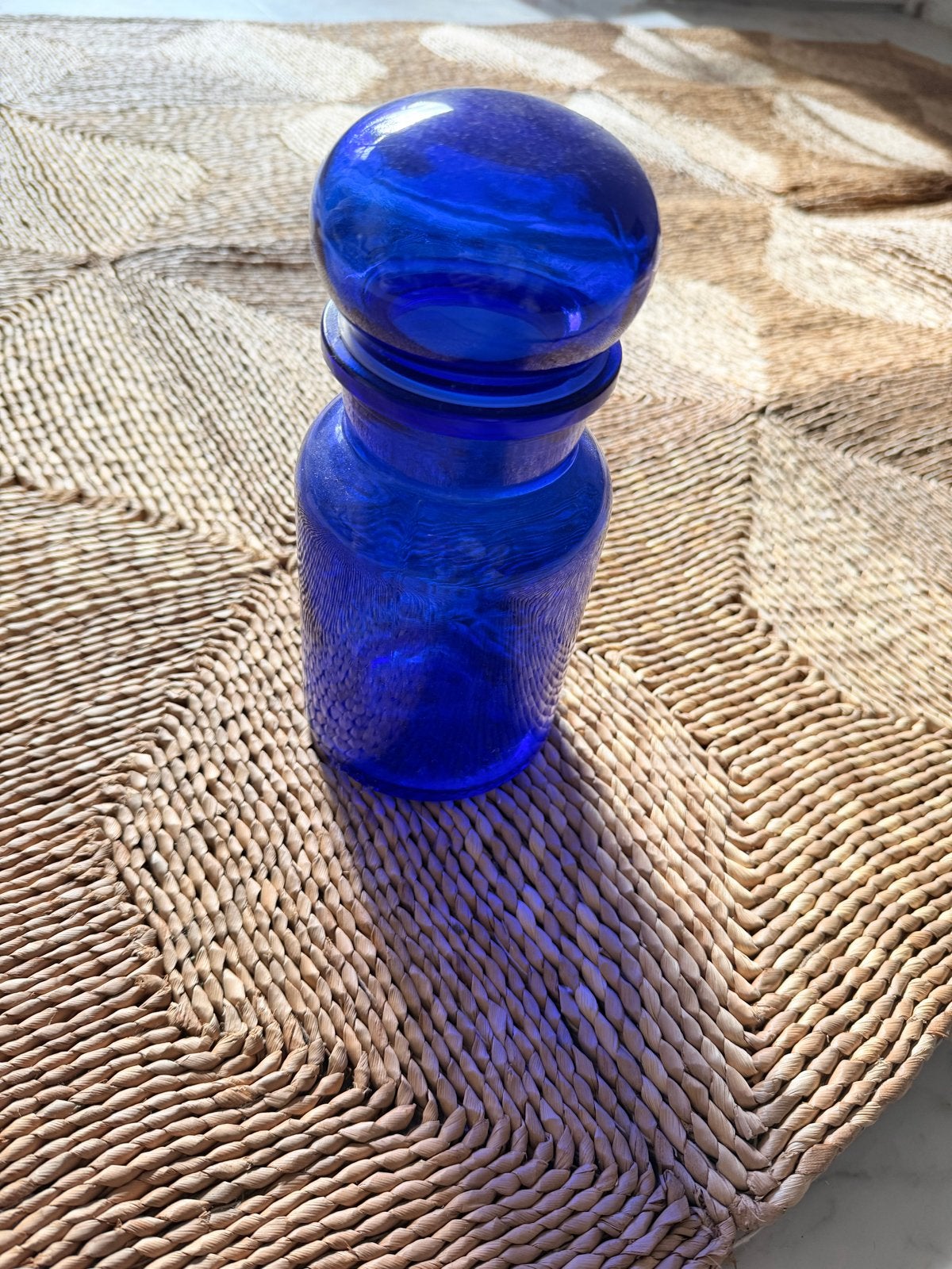 Mooie blauwe glazen pot met deksel, Antiek en Kunst, Ophalen