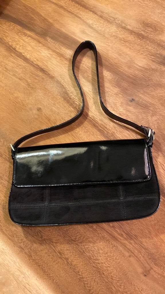 K53 leren handtas lak- en suede leer van Bodenschatz, Ophalen of Verzenden, Zo goed als nieuw, Zwart, Handtas