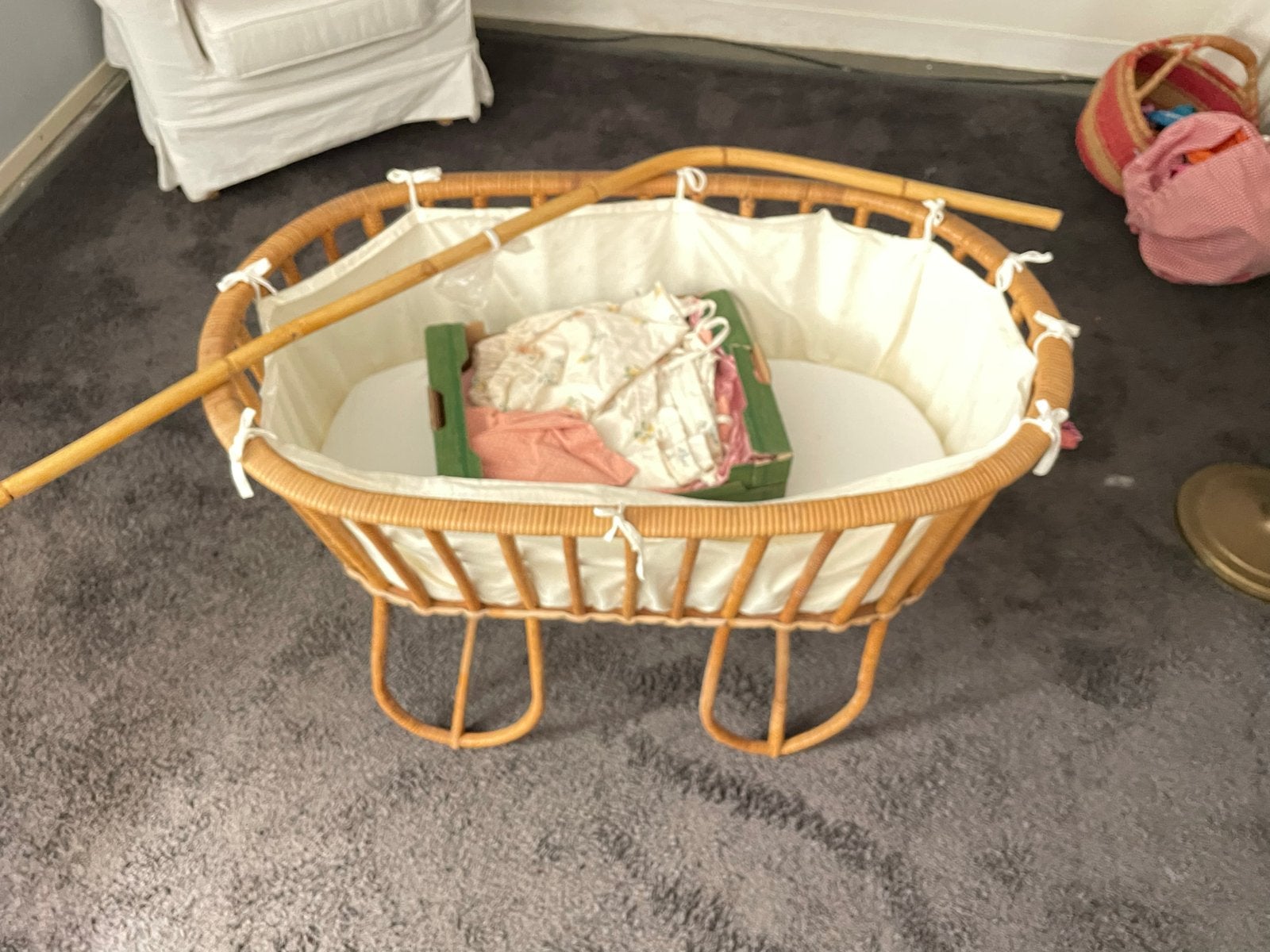 Rotan Wiegje met Matras en Hemelstok, Ophalen, Gebruikt, Wieg