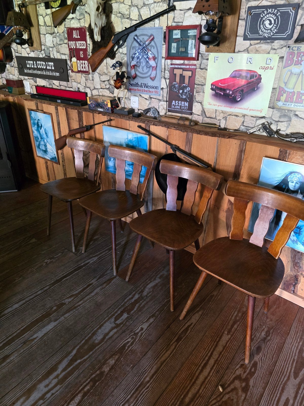 4 Oude Houten Café Stoelen - Vintage Stijl, Ophalen