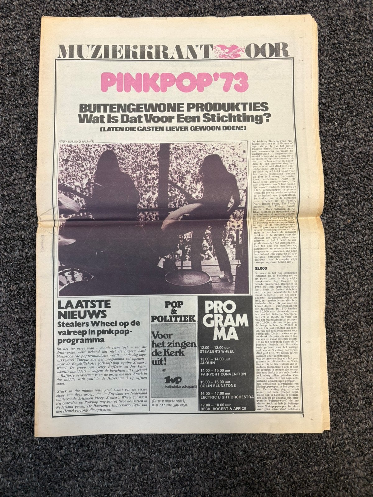 Muziekkrant OOR PINKPOP 1973 special 15 pagina’s, Ophalen of Verzenden, 1960 tot 1980, Nederland, Krant