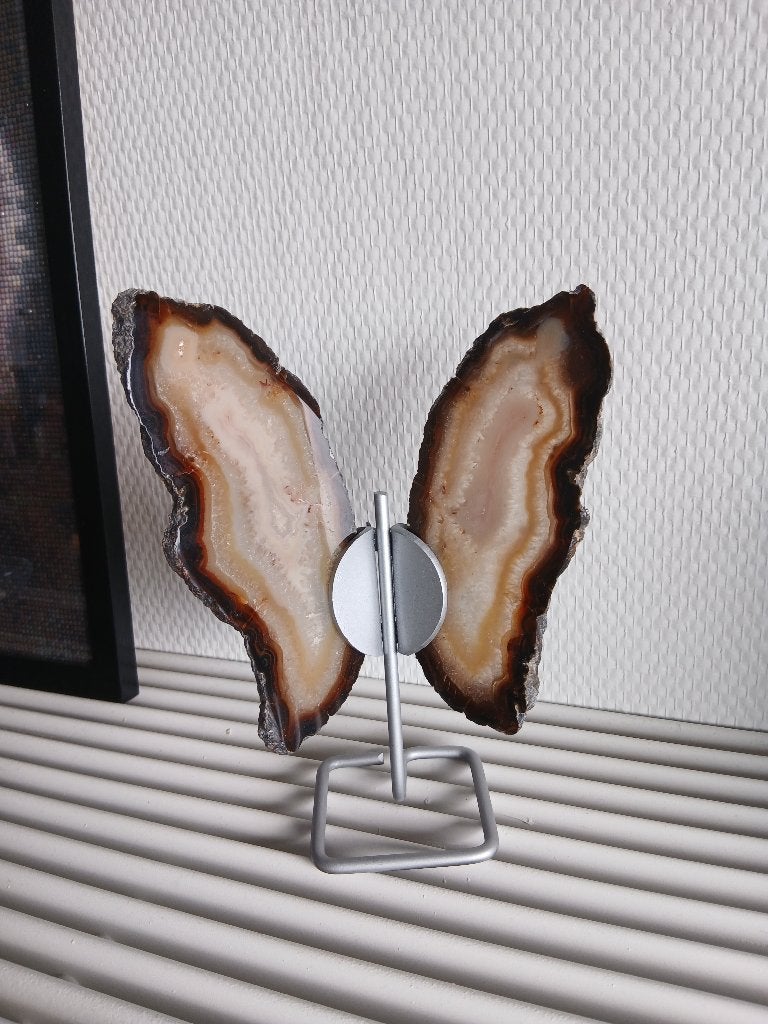 Agaatvlinder op metalen standaard – 17,5 cm, Ophalen, Mineraal