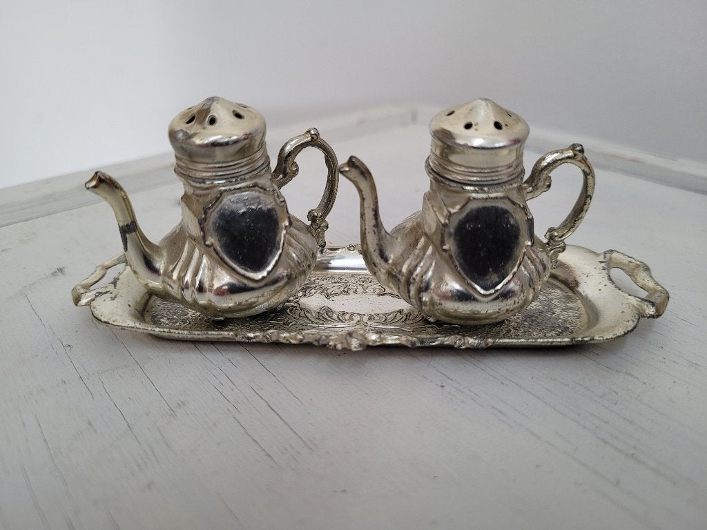 gave antiek verzilverde tafelset peper en zout, Ophalen of Verzenden