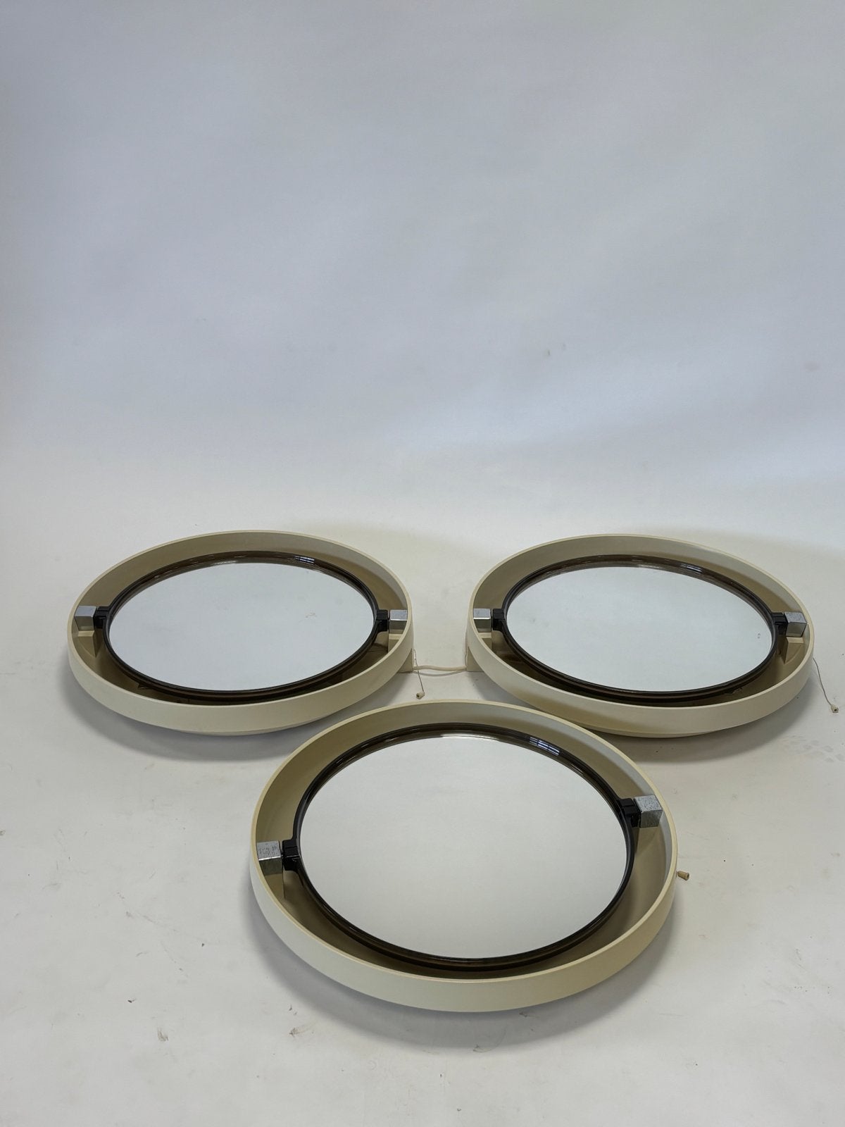 Set van 3 vintage spiegels met verlichting, jaren '70, Ophalen, Gebruikt, Rond, Minder dan 100 cm