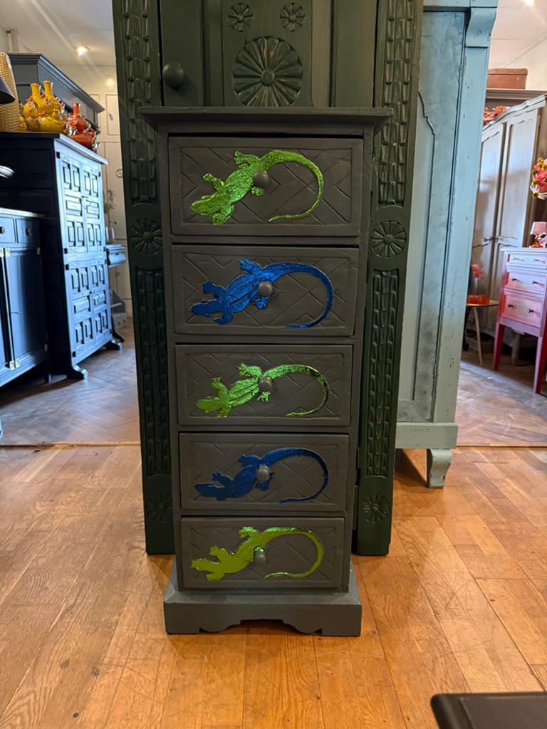 Uniek ladekastje, 5-laads kastje smalle kast salamander VdlM, Ophalen, Minder dan 50 cm, 5 laden of meer, 100 tot 150 cm