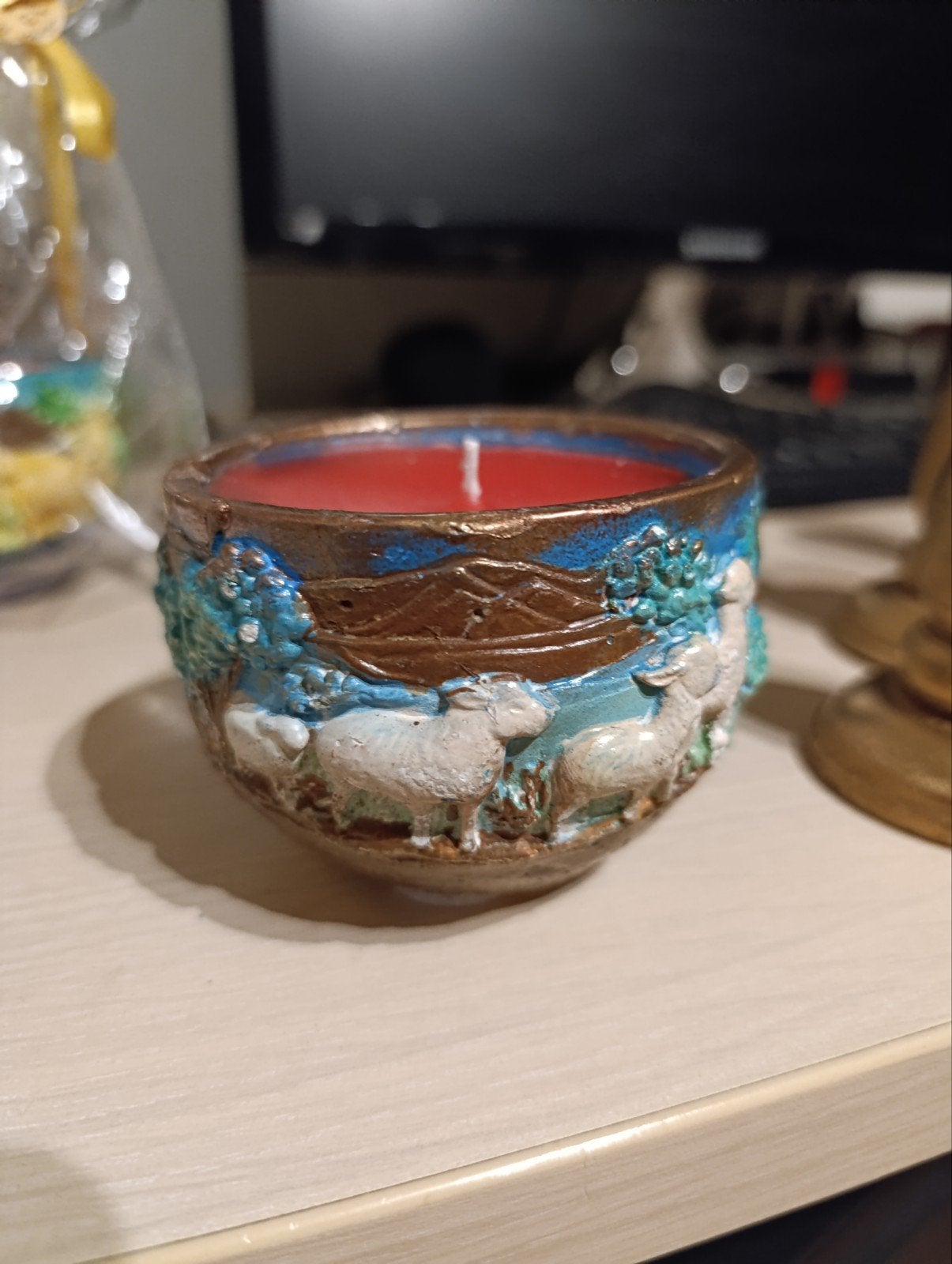 Decoratieve kaars met schapenmotief, Meerkleurig, Nieuw, Ophalen of Verzenden, Kaars