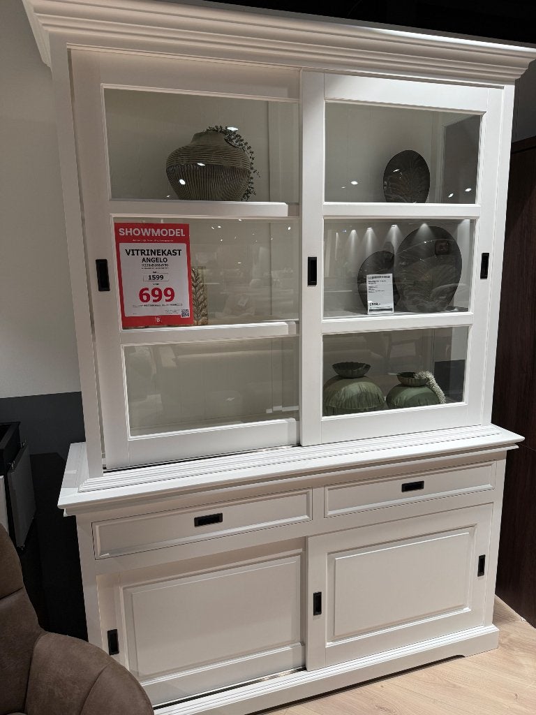 Vitrinekast Angelo Pure White 160x220 | Showmodel, Ophalen, 200 cm of meer, 150 tot 200 cm, Zo goed als nieuw