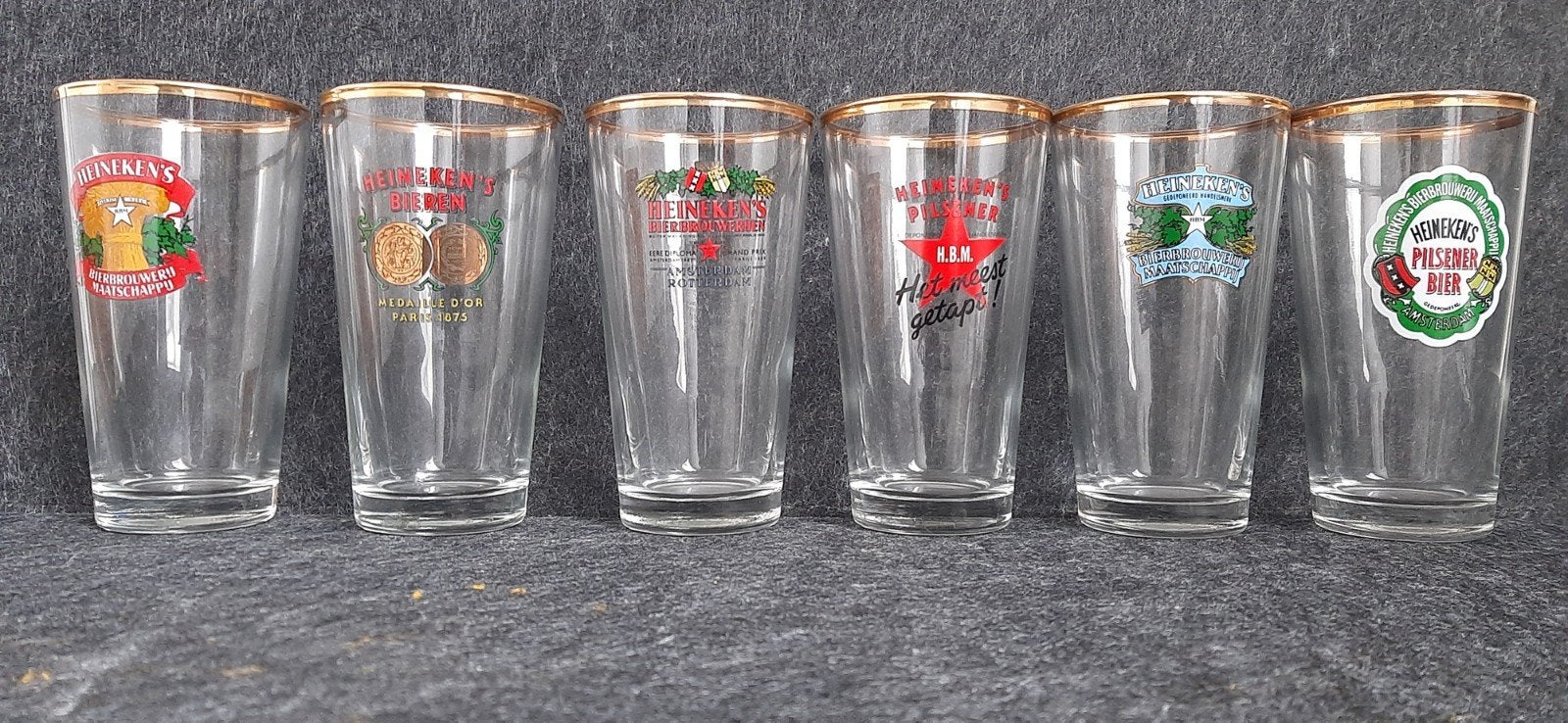 6 vintage Heineken bierglazen, Verzamelen, Biermerken, Ophalen of Verzenden, Zo goed als nieuw, Glas of Glazen, Heineken