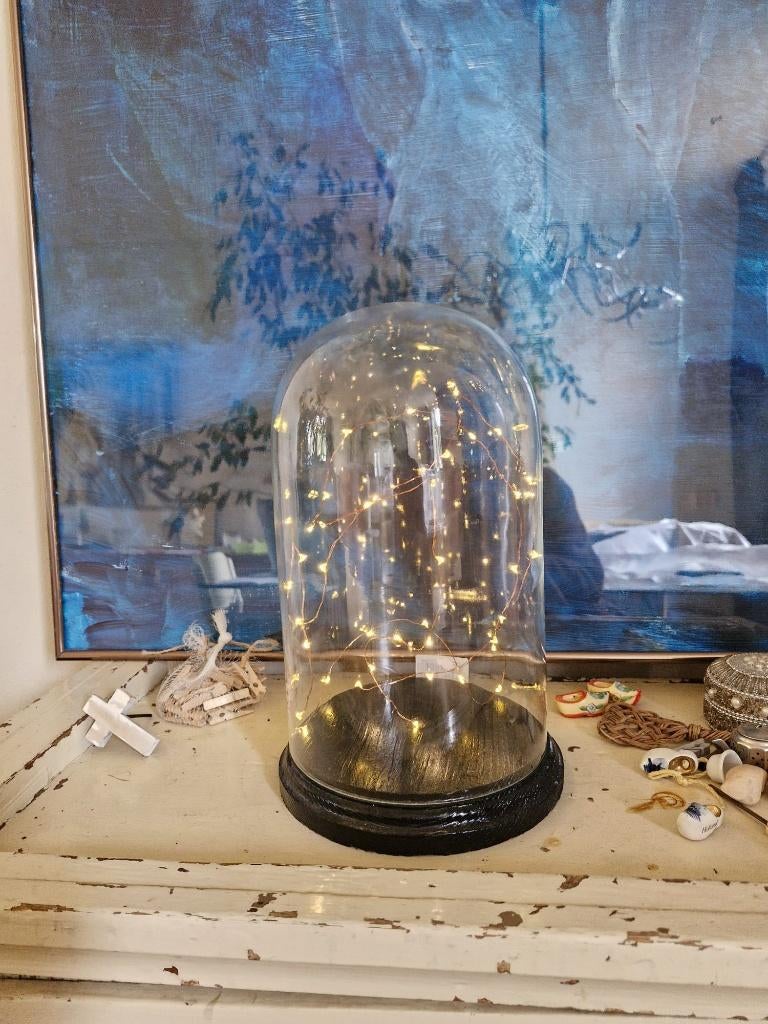 glazen stolp op handgemaakte voet van hout incl verlichting, Ophalen, Nieuw