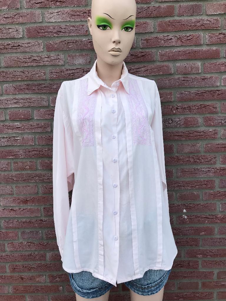 Blouse lange mouw - roze - FRANSA large - borduur - vintage, Maat 38/40 (M), Fransa, Ophalen of Verzenden, Zo goed als nieuw