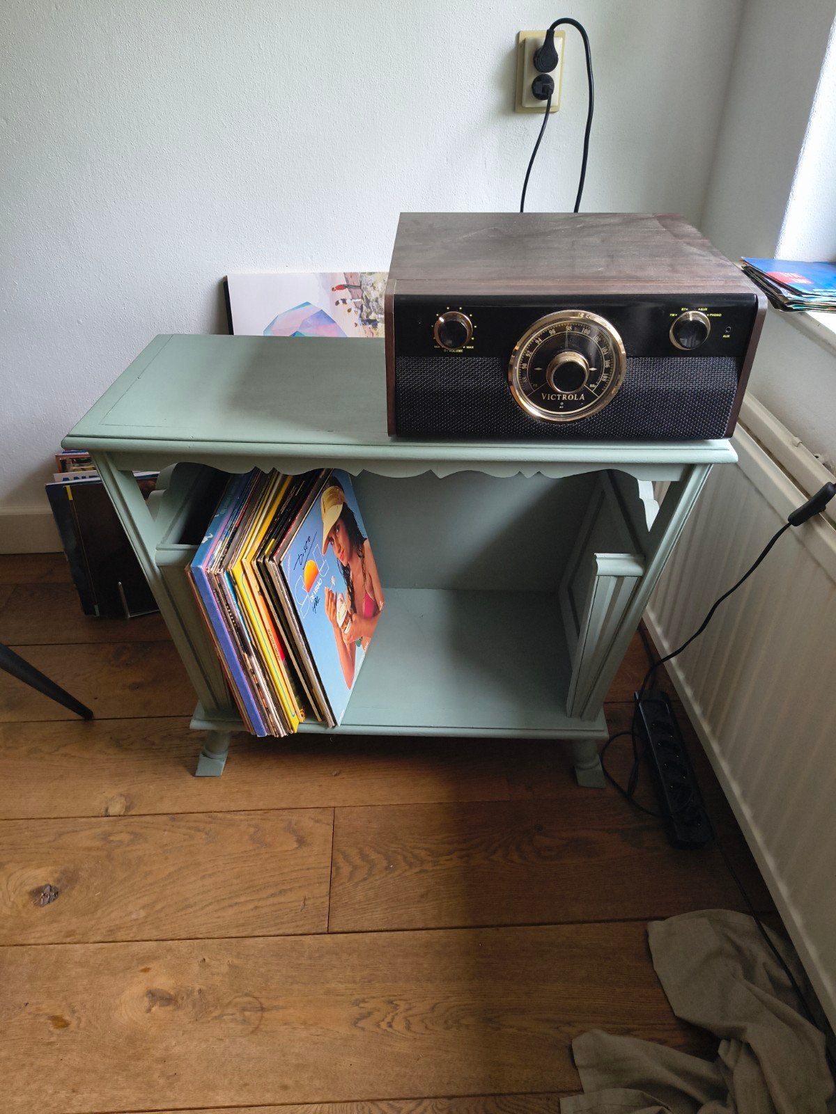 Vintage Groen Platenspeler Kastje / Vinyl Opbergmeubel, Ophalen, Gebruikt