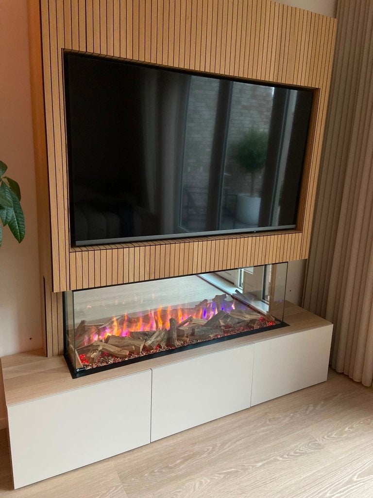 Aflamo superb driezijdige sfeerhaard 124cm, Ophalen, Gebruikt, Vrijstaande haard, Elektrische haard