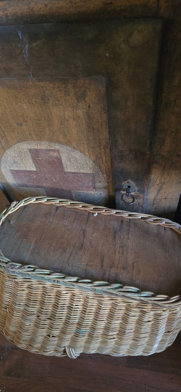Oude rieten rotan boodschappen mand, Antiek en Kunst, Ophalen of Verzenden