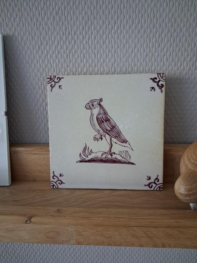 Oud tegeltje # Holland # beige bruin # Vogel, Ophalen of Verzenden