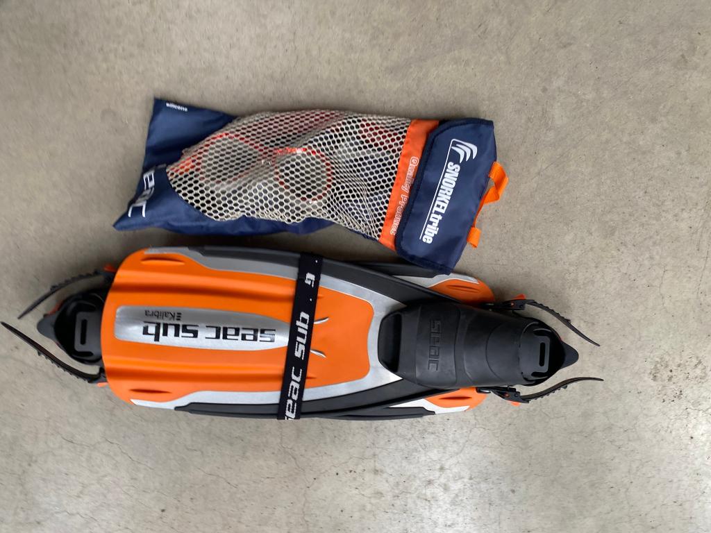 Seac Sub Kalibra Vinnen set met duikbril en snorkel, Ophalen of Verzenden, Zo goed als nieuw, Duikbril of Snorkel