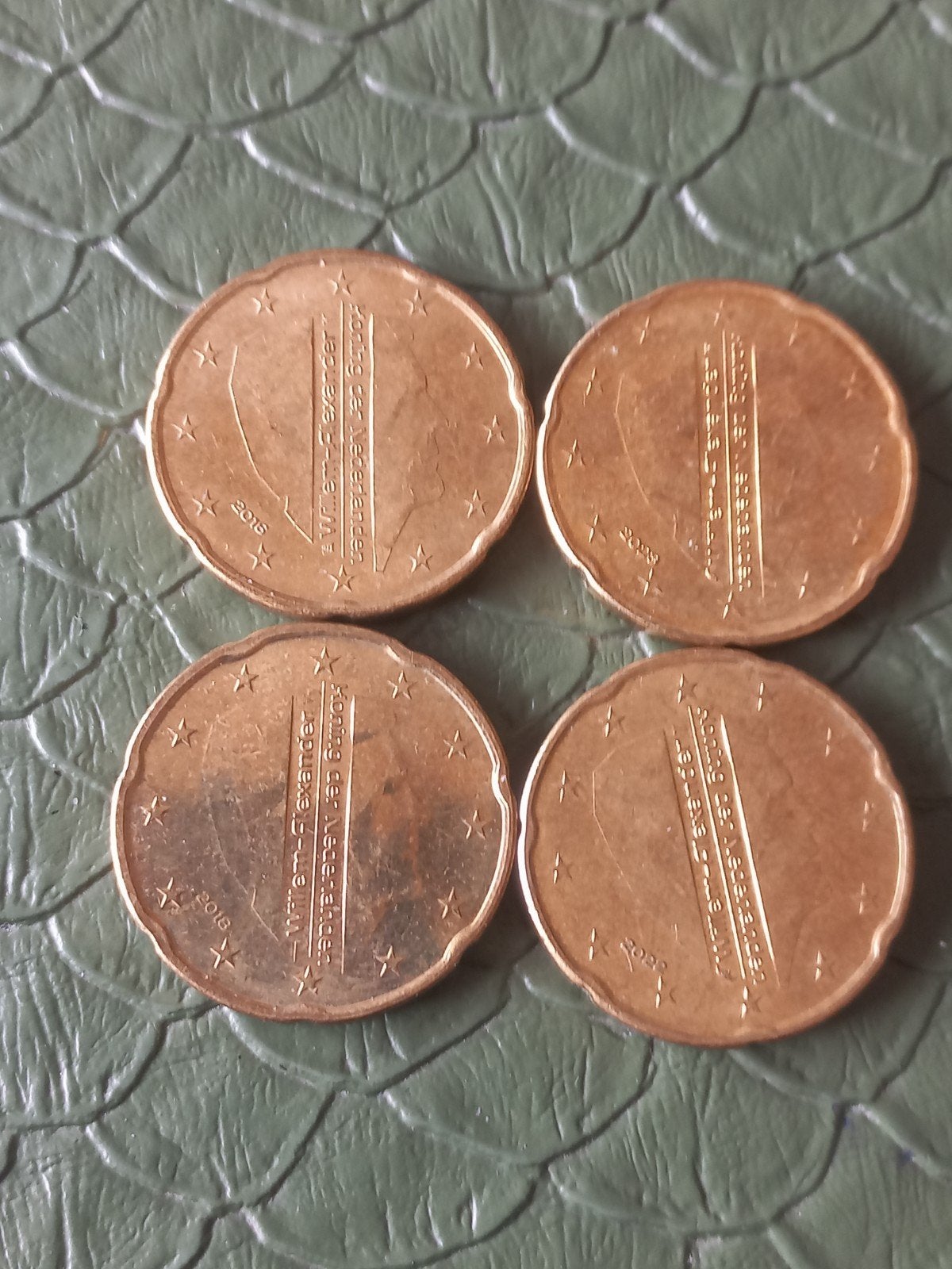 4x 20 cent euromunten Koning Willem-Alexander 2016/2020, Ophalen of Verzenden, Koningin Beatrix, Euro's, Setje