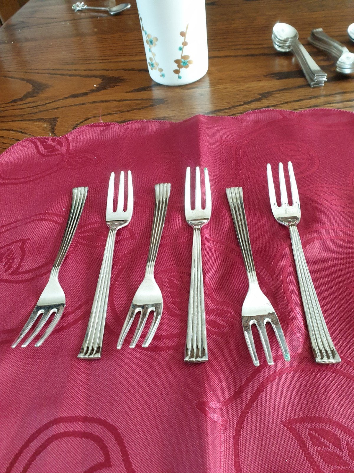 Set van 6 vintage verzilverde gebaksvorkjes, Antiek en Kunst, Ophalen of Verzenden