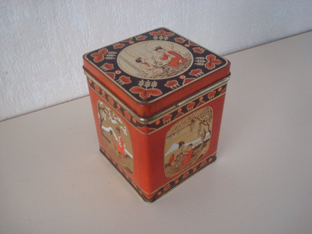 Blik voor thee, Japanse afbeelding, Ophalen of Verzenden, Gebruikt, Thee