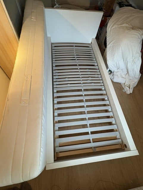 MALM bed extra lang 90x220 + lattenbodem + matras, Huis en Inrichting, Ophalen, Gebruikt, 90 cm, Eenpersoons