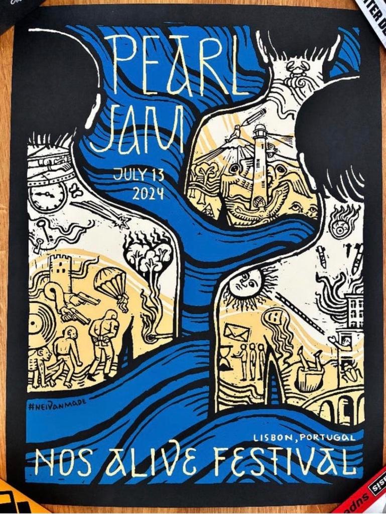 Pearl Jam Concert Poster, NOS Alive Festival 24, Dark Matter, Rechthoekig Staand, Ophalen of Verzenden, Zo goed als nieuw, A1 t/m A3