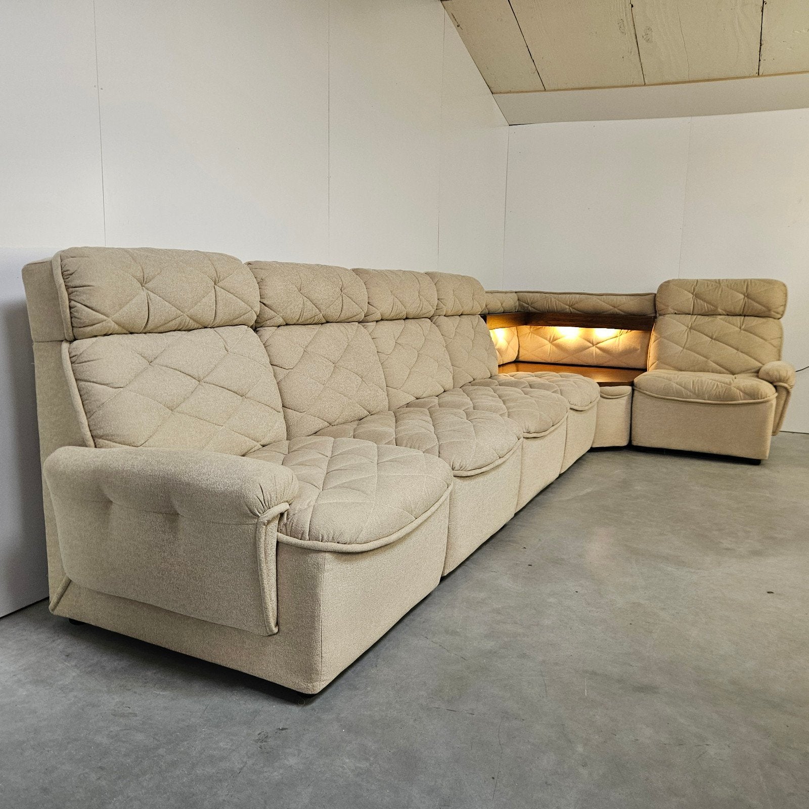Vintage modulaire bank, verlichte hoek, Antiek en Kunst, Antiek | Meubels | Stoelen en Banken, Ophalen of Verzenden