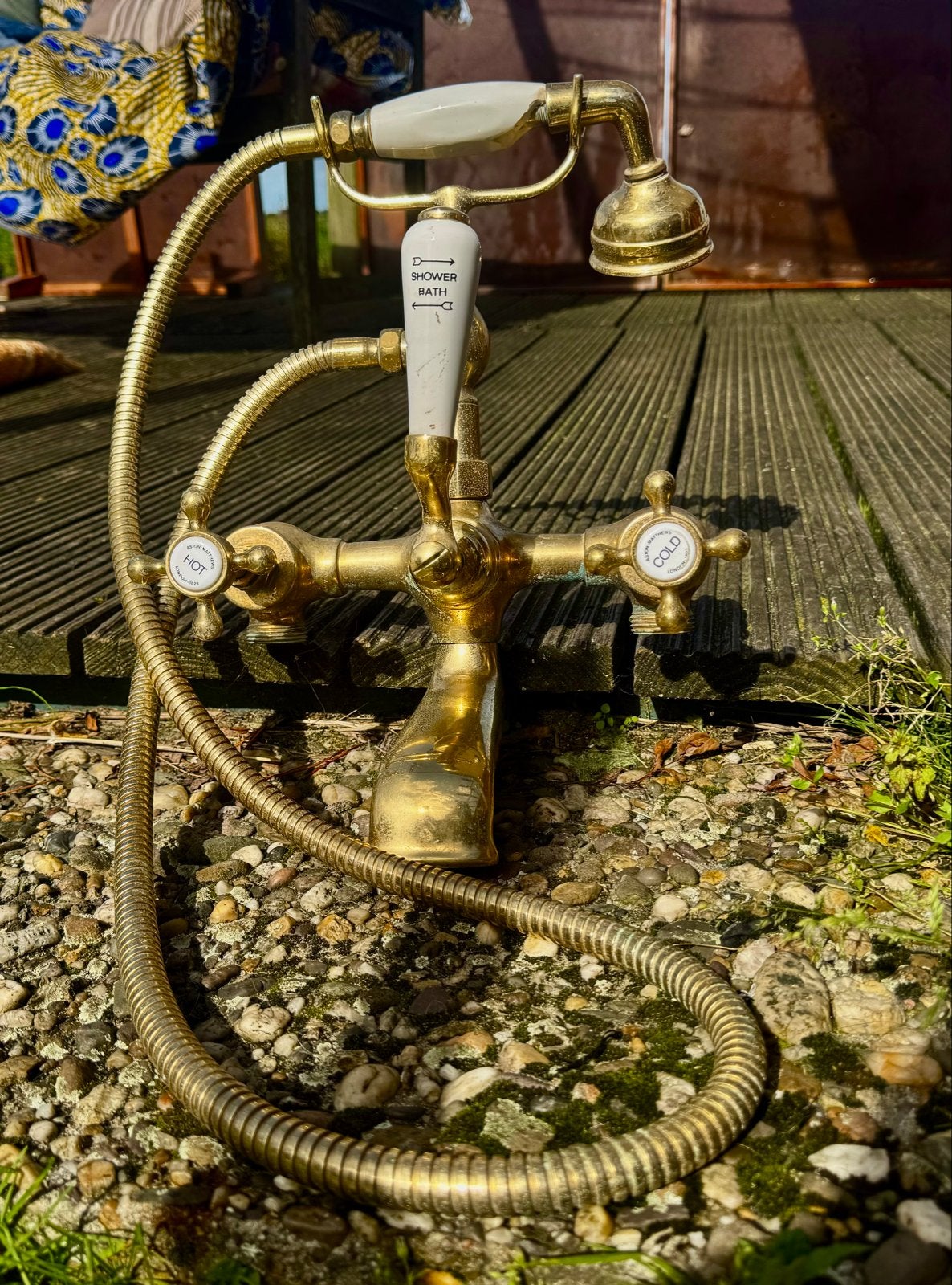 Prachtige ouderwetse badkraan met douchekop., Doe-het-zelf en Verbouw, Ophalen, Gebruikt, Koper, Kraan