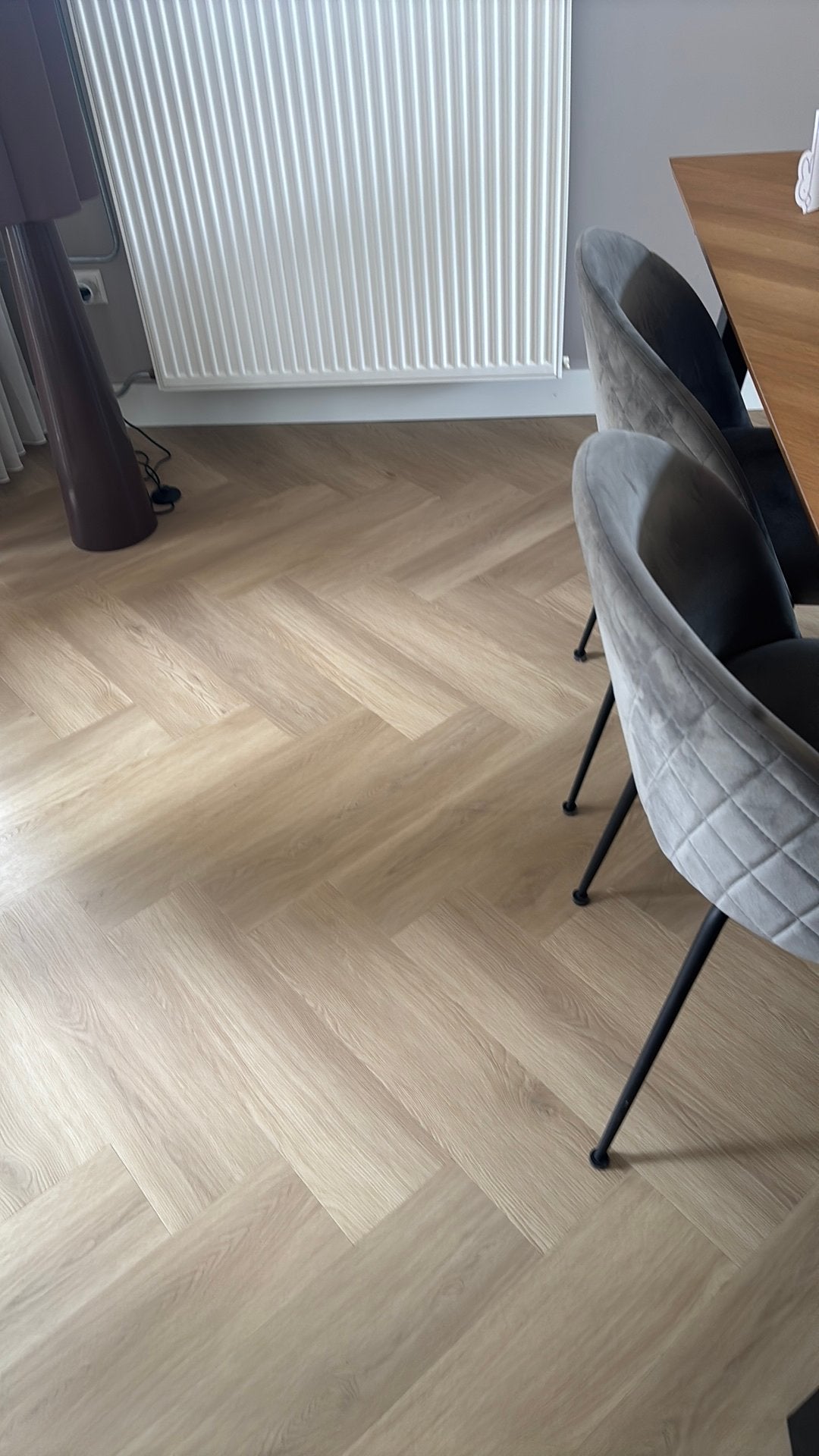 6 suede eetkamer stoelen grijs, Ophalen, Gebruikt, Grijs, Stof