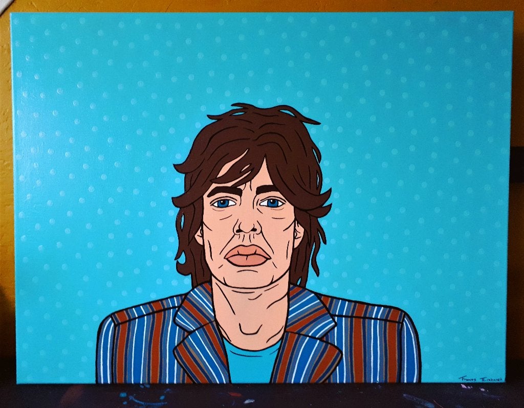 The Rolling Stones Mick Jagger 60x80 canvas cartoon popart, Verzenden, Handgeschilderd, Acrylverf, Muziek