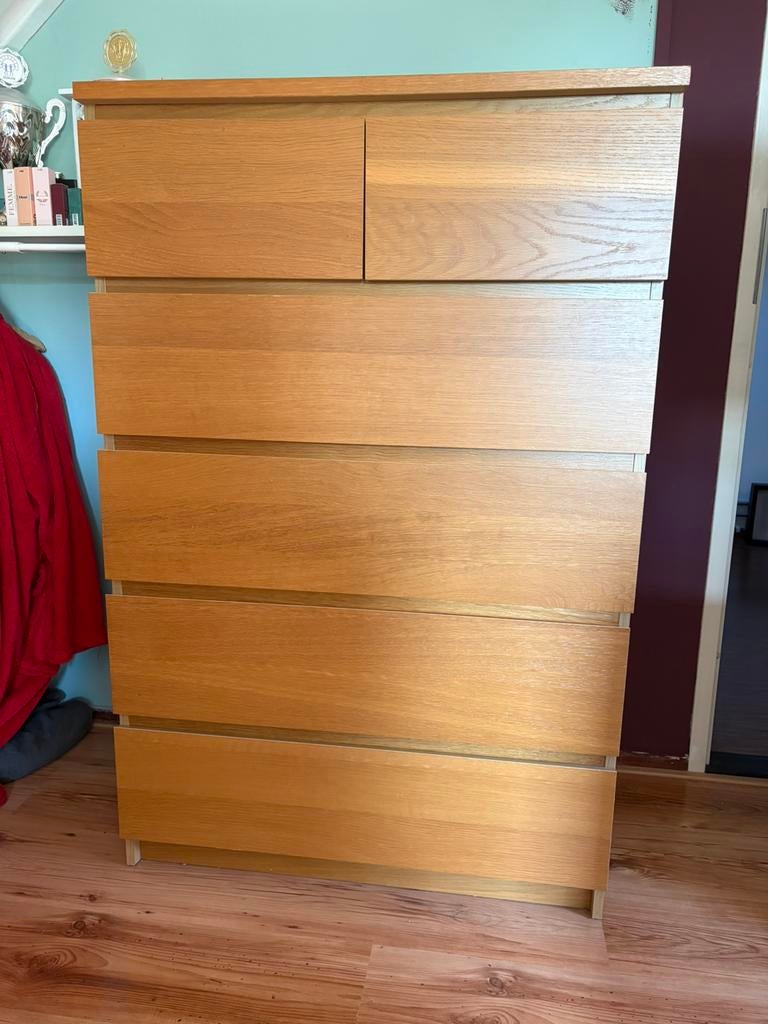 Malm ladekast 6 lades, Huis en Inrichting, Kasten | Ladekasten, Gebruikt, 100 tot 150 cm, 50 tot 100 cm, 25 tot 50 cm, Overige houtsoorten