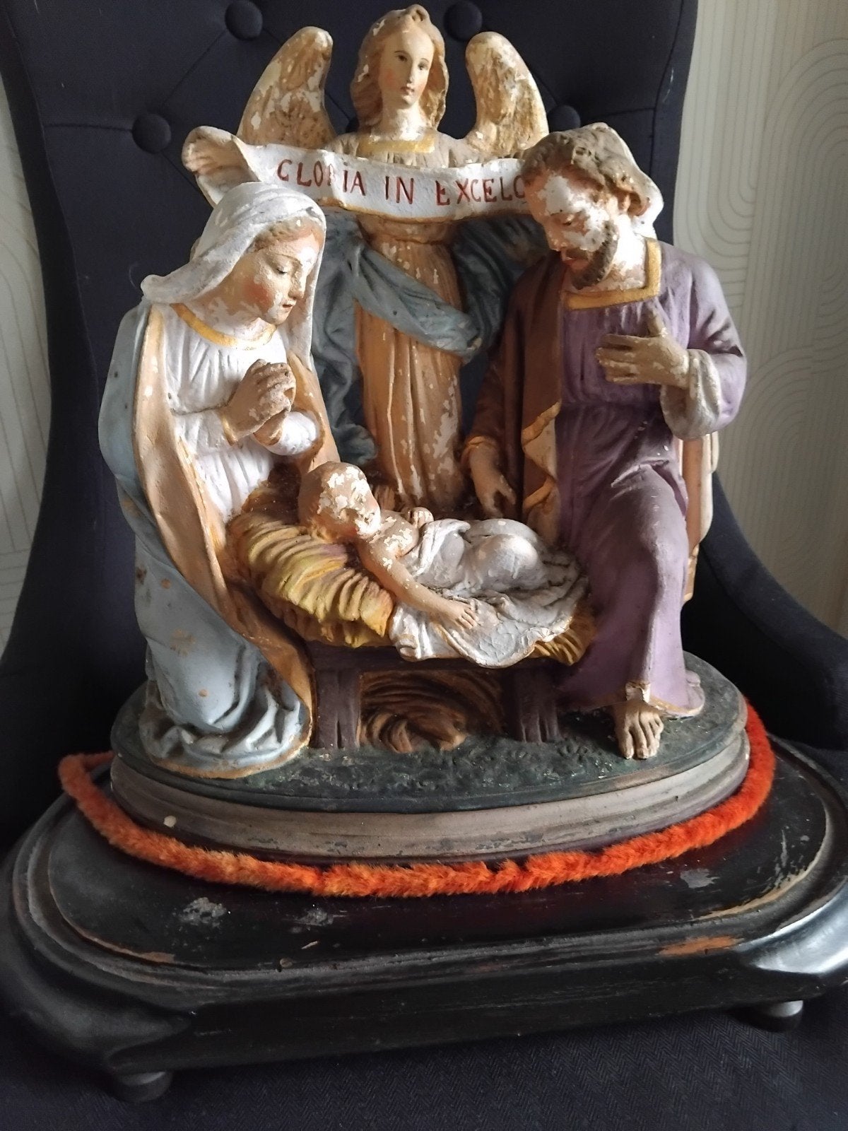 Kerststal in glazen stolp, Ophalen, Gebruikt, Beeldje of Buste