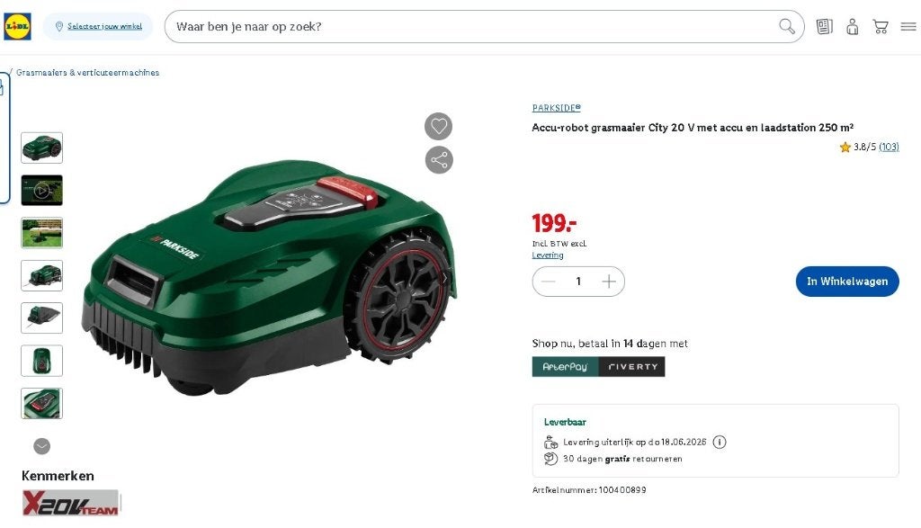 Parkside robot grasmaaier City 20 V, Cirkelmaaier, Minder dan 30 cm, Accu-grasmaaier, Nieuw