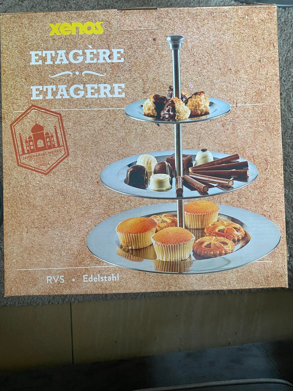 Xenos RVS Etagère - 3 Lagen - 37 cm Hoog, Huis en Inrichting, Woonaccessoires | Etagères, Ophalen, Zo goed als nieuw, Etagère