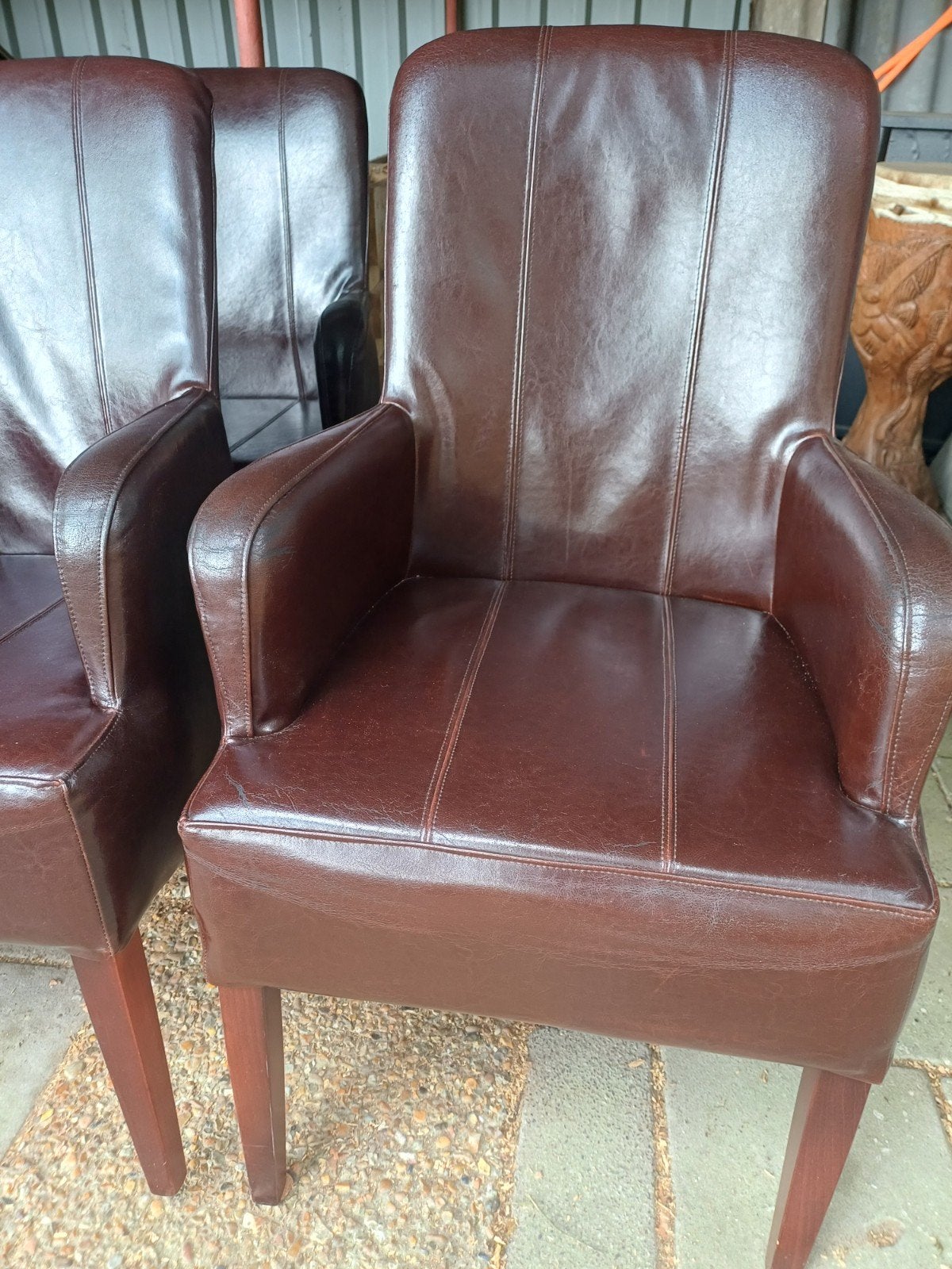 Set van 4 bruine leren eetkamerstoelen, Huis en Inrichting, Stoelen, Ophalen, Gebruikt, Bruin, Leer