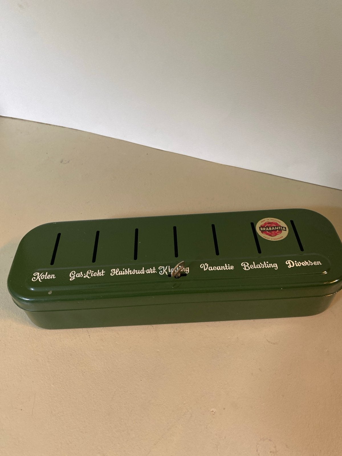 Vintage Brabantia Geldkistje 1950 - Groen met Sleutel, Ophalen of Verzenden, Gebruikt