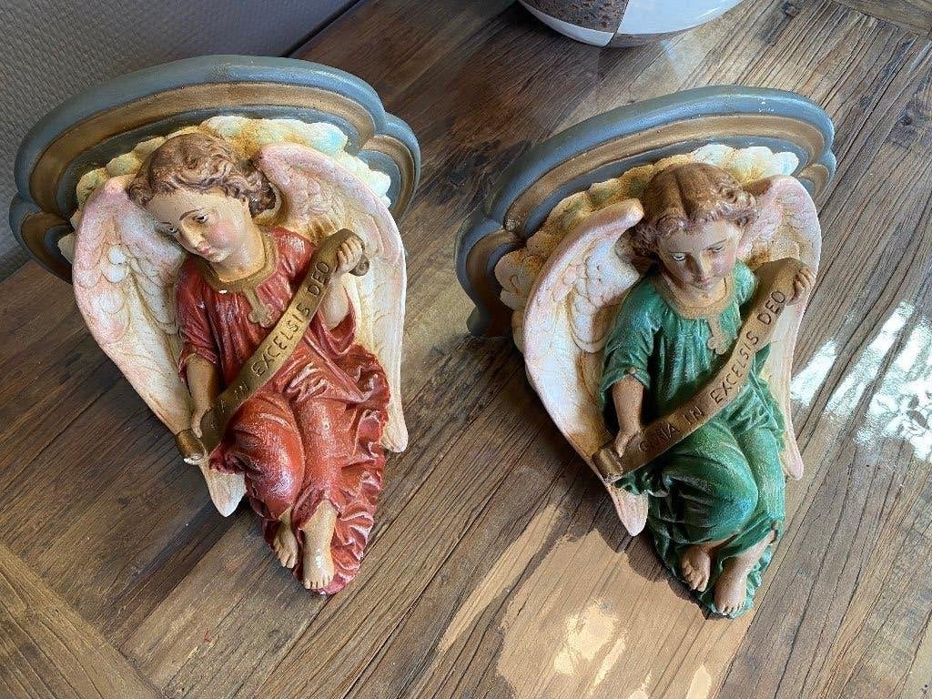 Brocante consoles van gips met engel, liefhebber/verzamelaar, Ophalen of Verzenden