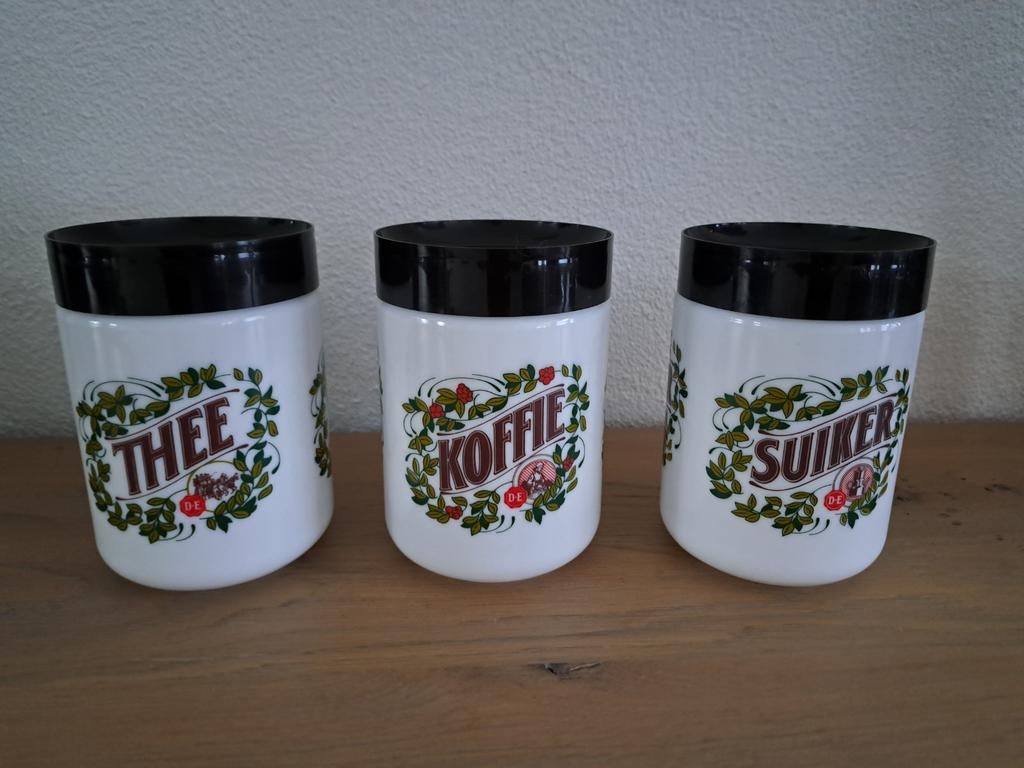 Vintage voorraadpotten Thee, Koffie, Suiker Douwe Egberts, Huis en Inrichting, Ophalen of Verzenden, Gebruikt