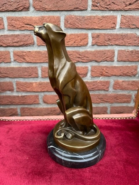 fraai topbeeld: CHEETAH/ JACHTLUIPAARD, brons en marmer, Ophalen of Verzenden, Brons