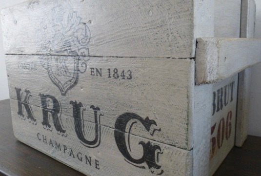 Champagne kist/unieke houten krat Krug/vintage/mancave, Huis en Inrichting, Woonaccessoires | Kisten, Minder dan 50 cm, Grenenhout