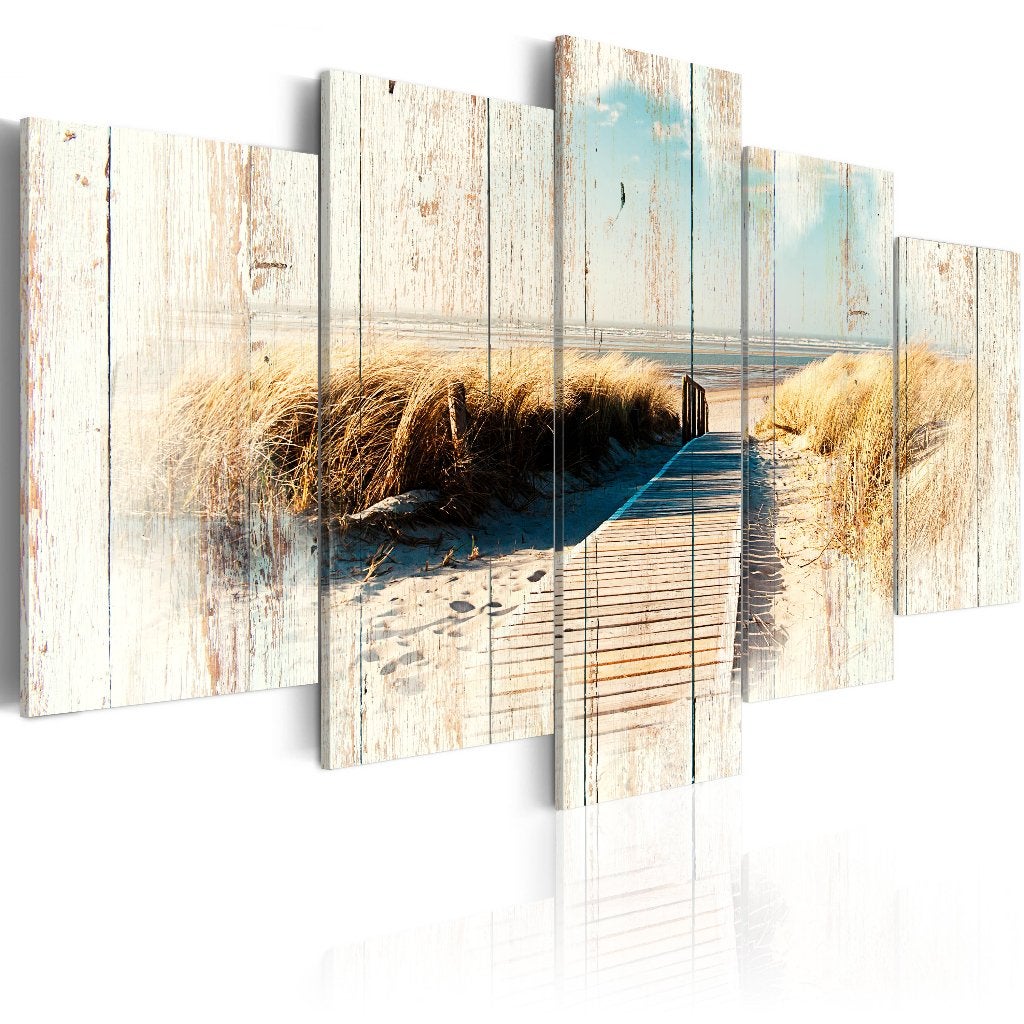 379 Strandpad Noordzee XXL 5 Luik Canvas Schilderij 200x100, Ophalen of Verzenden