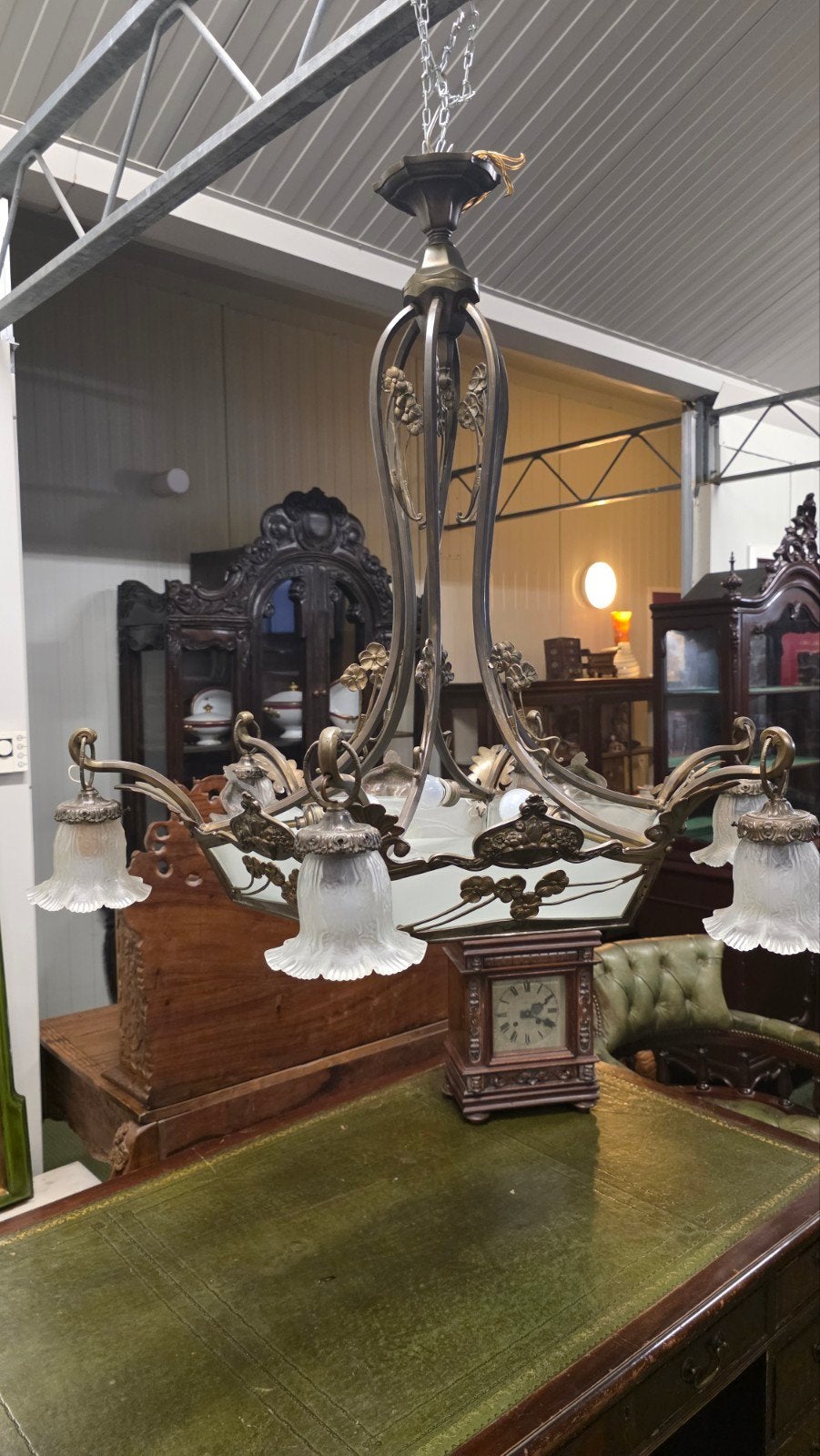 bronzen art Deco hanglamp, Antiek en Kunst, Ophalen