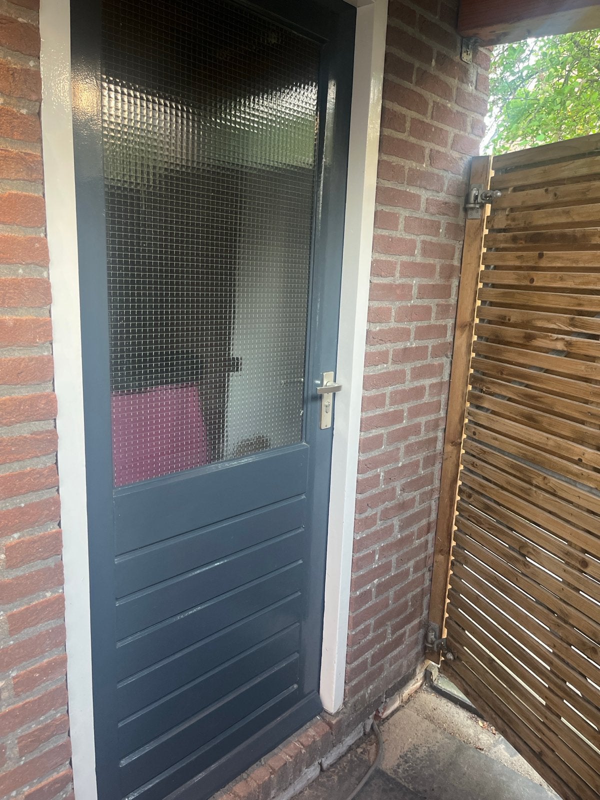 Houten buitendeur/schuurdeur met draadglas - antraciet, Ophalen, Gebruikt, 80 tot 100 cm, Buitendeur