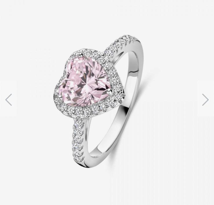 MOET WEG!! Sterling zilver ring met roze zirkonia hart, Ophalen of Verzenden, Zo goed als nieuw, Roze, Dame