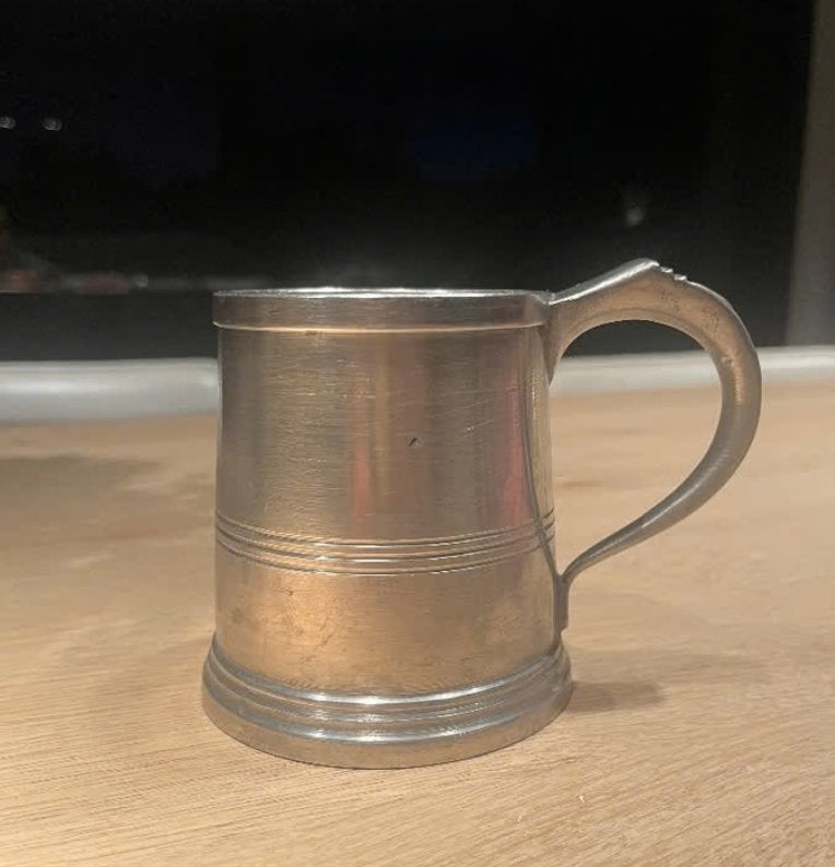 Vintage tinnen bierpul / pewter tankard – metalen drinkbeker, Ophalen of Verzenden