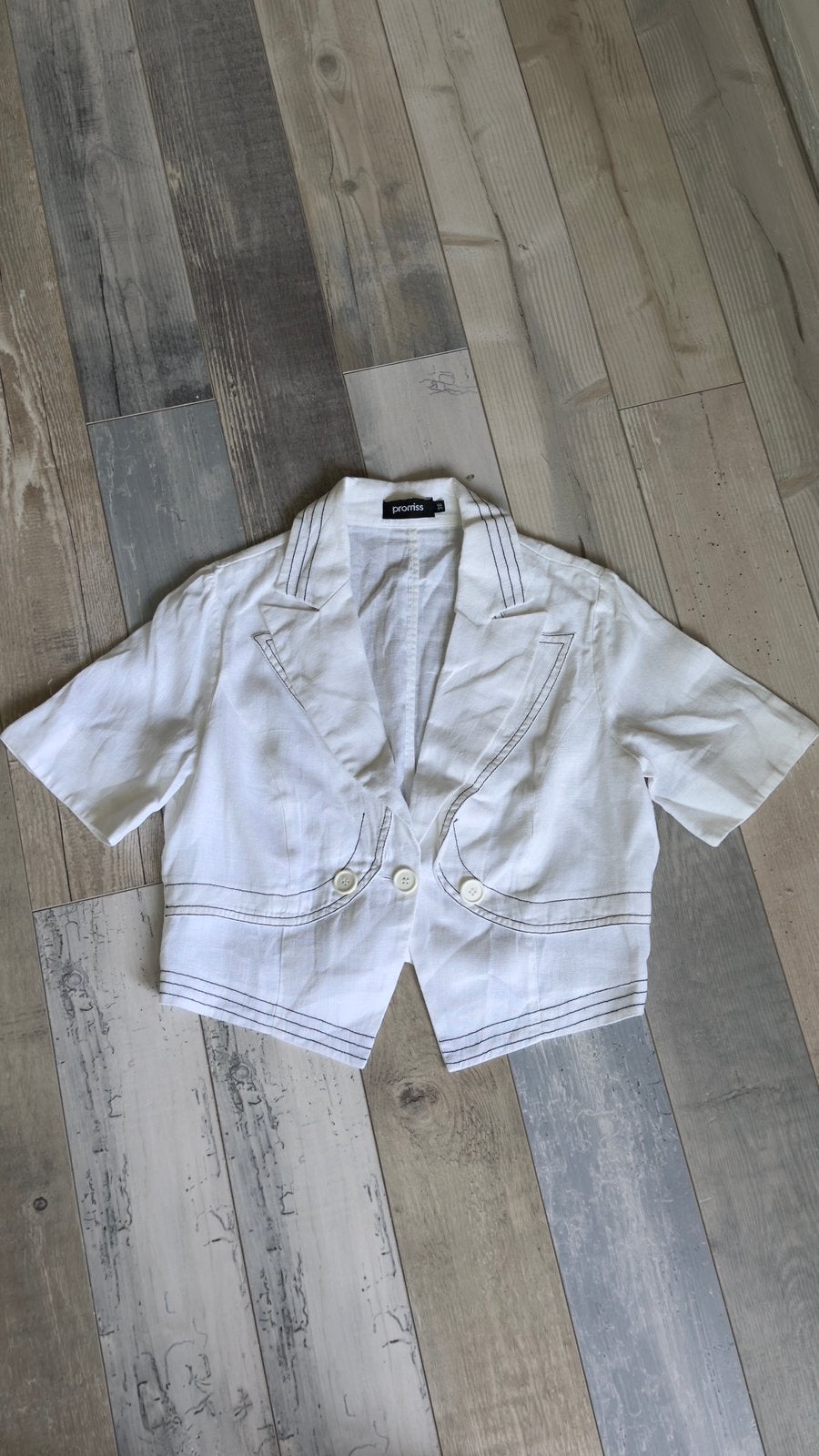 Mooi linnen blazer korte mouwen van Promiss maat 38, Wit, Zo goed als nieuw, Jasje, Ophalen