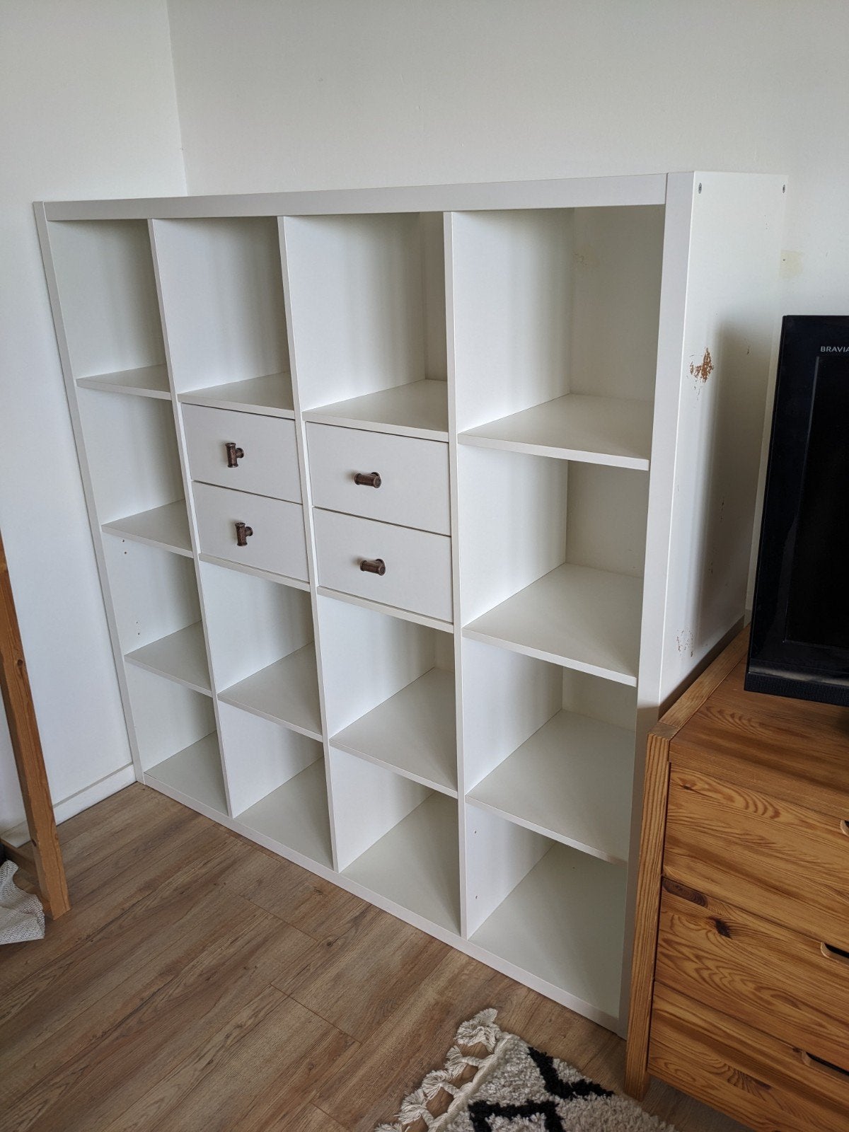 Witte IKEA Kallax kast 4x4 vakken, Ophalen, Gebruikt, 100 tot 150 cm, Wit, modern, strak