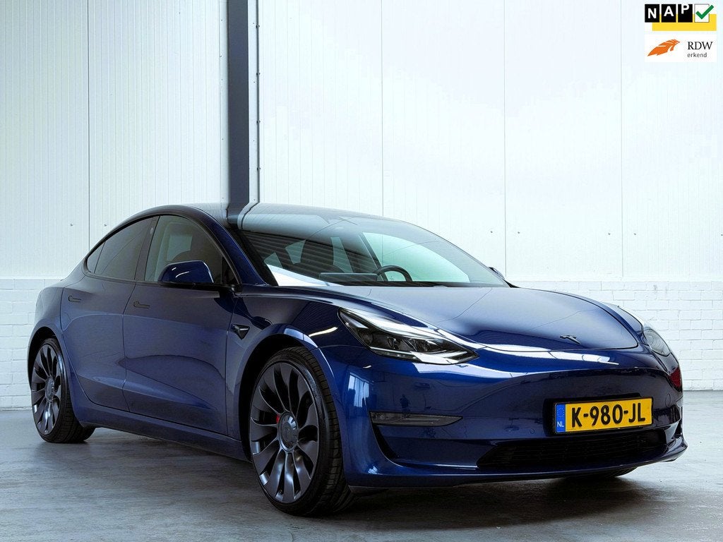 Tesla Model 3 Performance AWD 75 kWh|Warmtepomp|FSD, Auto's, Tesla, Automaat, Gebruikt, 462 pk, Blauw