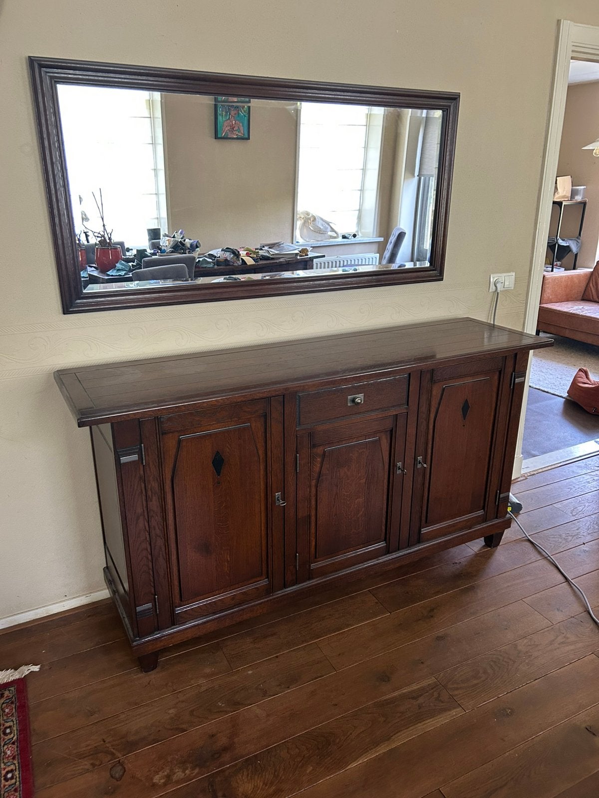 Dressoir met spiegel, Huis en Inrichting, Kasten | Dressoirs, Ophalen, Gebruikt, 25 tot 50 cm, 150 tot 200 cm