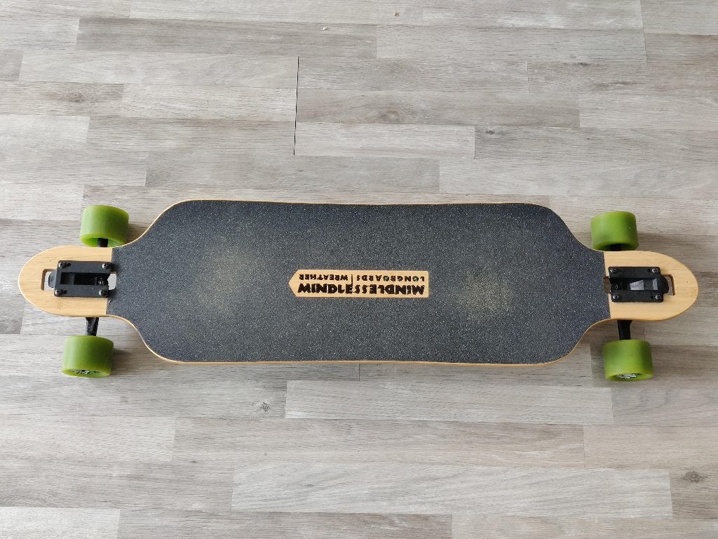 Mindless Wreather Longboard groen bamboo drop-through trucks, Ophalen, Zo goed als nieuw, Skateboard, Longboard
