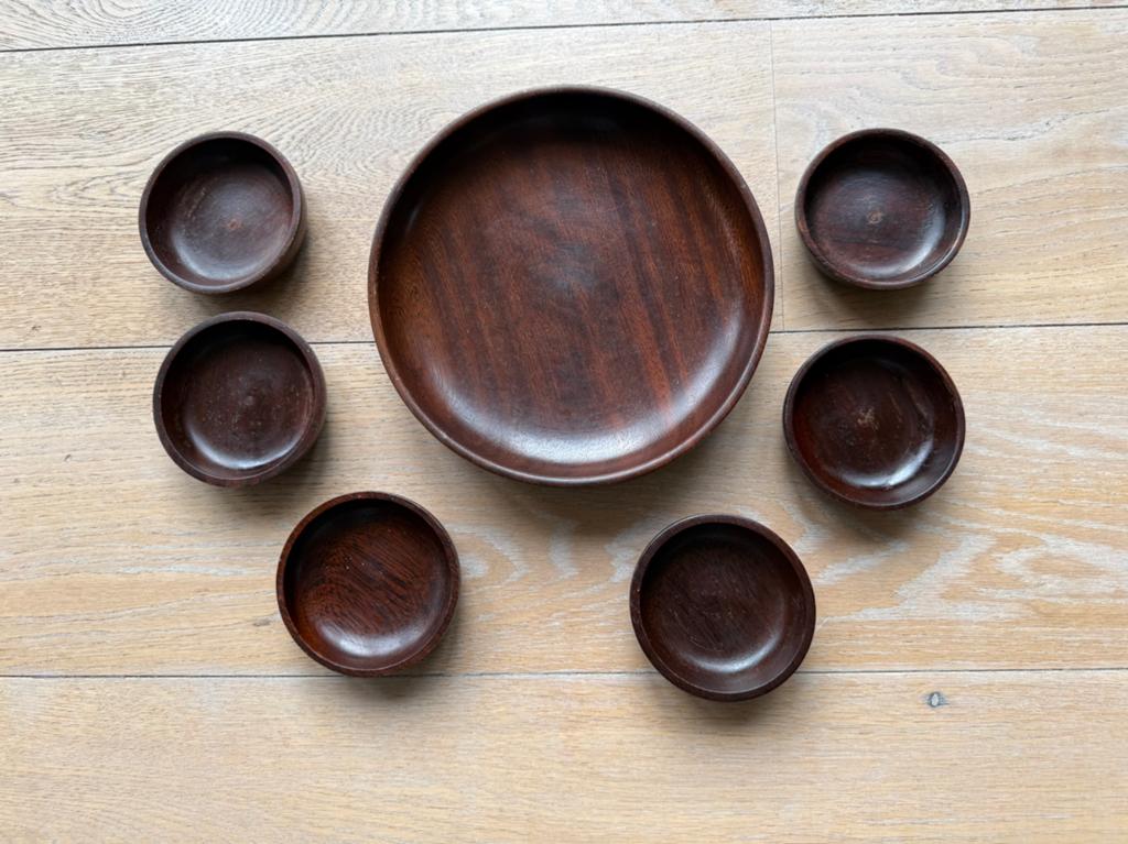 Vintage teakhouten pinda set, Ophalen of Verzenden