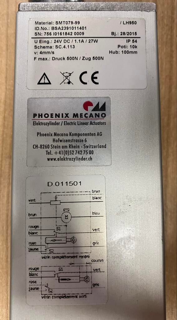 Phoenix Mecano Elektrozylinder Lineaire Motor Actuator, Hobby en Vrije tijd, Elektronica-componenten, Ophalen of Verzenden, Gebruikt